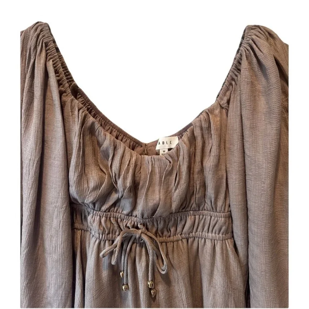 Mable Womens Beige Off Shoulder Puff Sleeve Romper Dress Sz M Boho Beach Peasant
